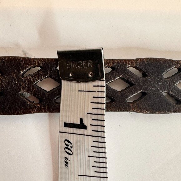 Vintage Brown Leather Belt With Cut-Out Design & Metal Buckle 42in long - Picture 4 of 8